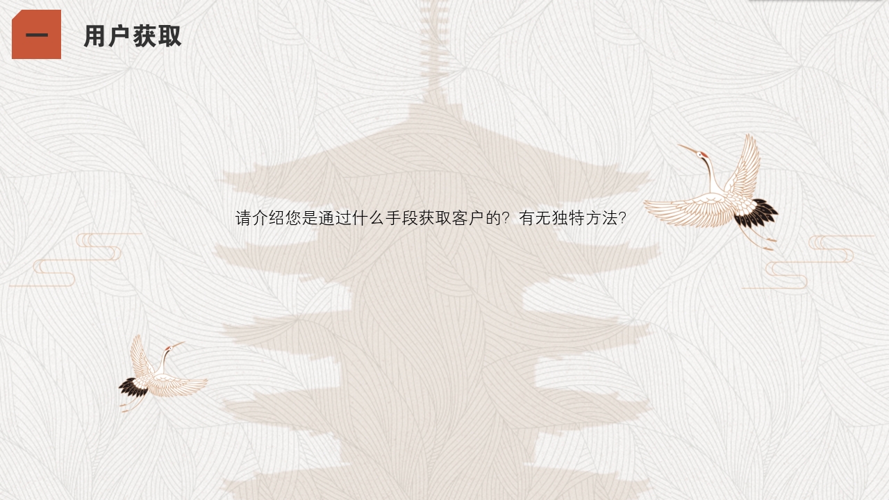 手工艺品文创中国风服装丹顶鹤完整商业计划书PPT模版-用户获取